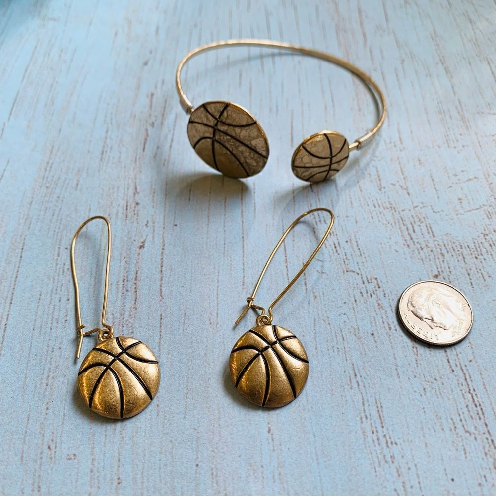 Gold Basketball Cuff Bracelet Earrings Set‎